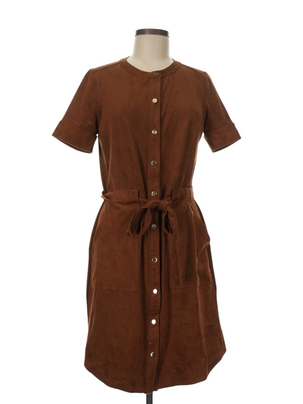 Banana Republic Vegan Suede Shirt Dress 8 Camel Short Sleeve Fall Office NWT
